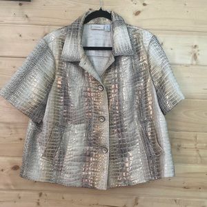 CHICO’S Gold Reptile Embossed SWING JACKET Size 3 IEUC